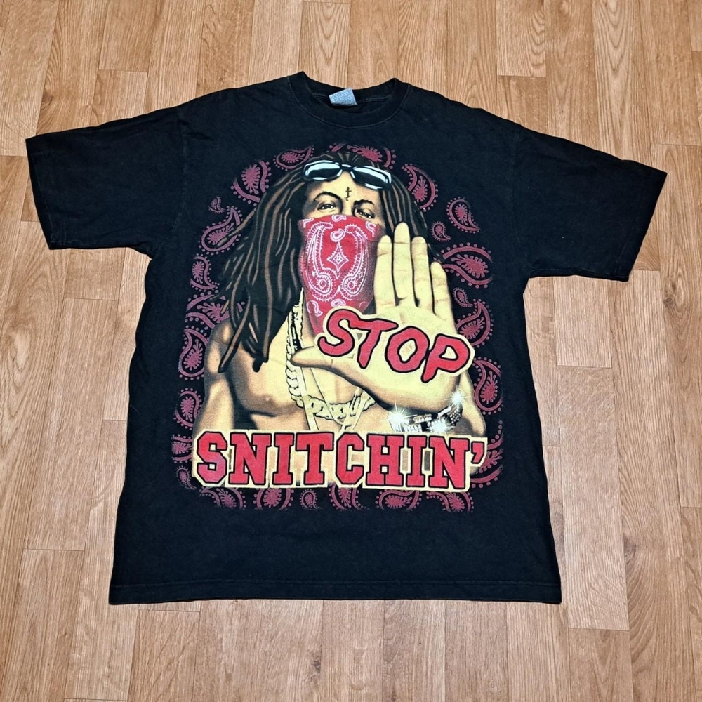 Vintage Y2K Lil Wayne “Stop Snitchin” Rap T-shirt Size 2XL Streetwear Black
